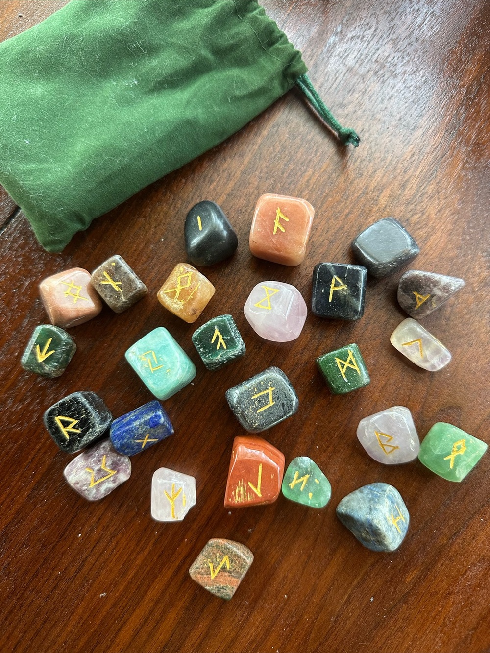 HUGE RAINBOW MIX CRYSTAL
RUNE SET, ELDER FUTHARK CHAKRA RUNES, 25 RUNE STONES